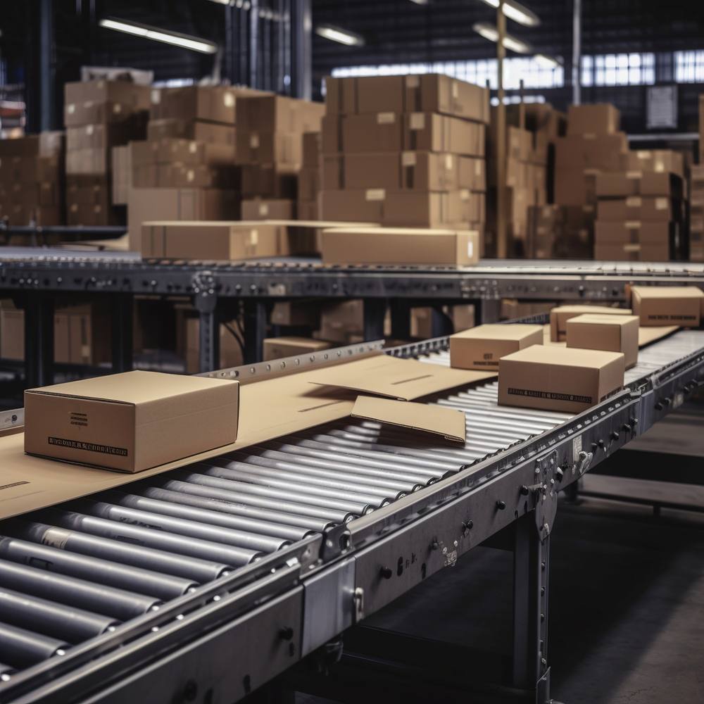 cardboard boxes on conveyor belt
