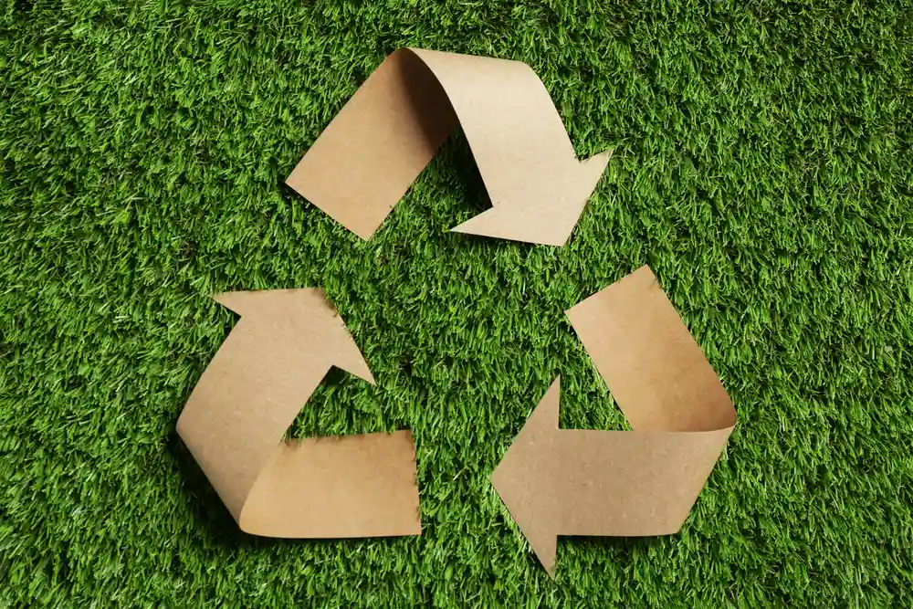 recycling logo on grass