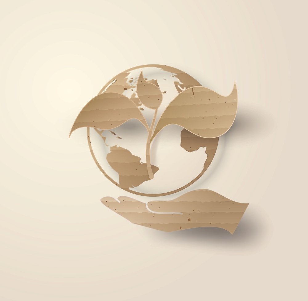 cardboard earth in hand