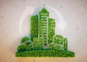 small pieces of greenery arranged in the shape of a city skyline