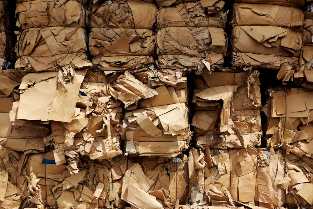 bundles of crushed cardboard, ready for transport