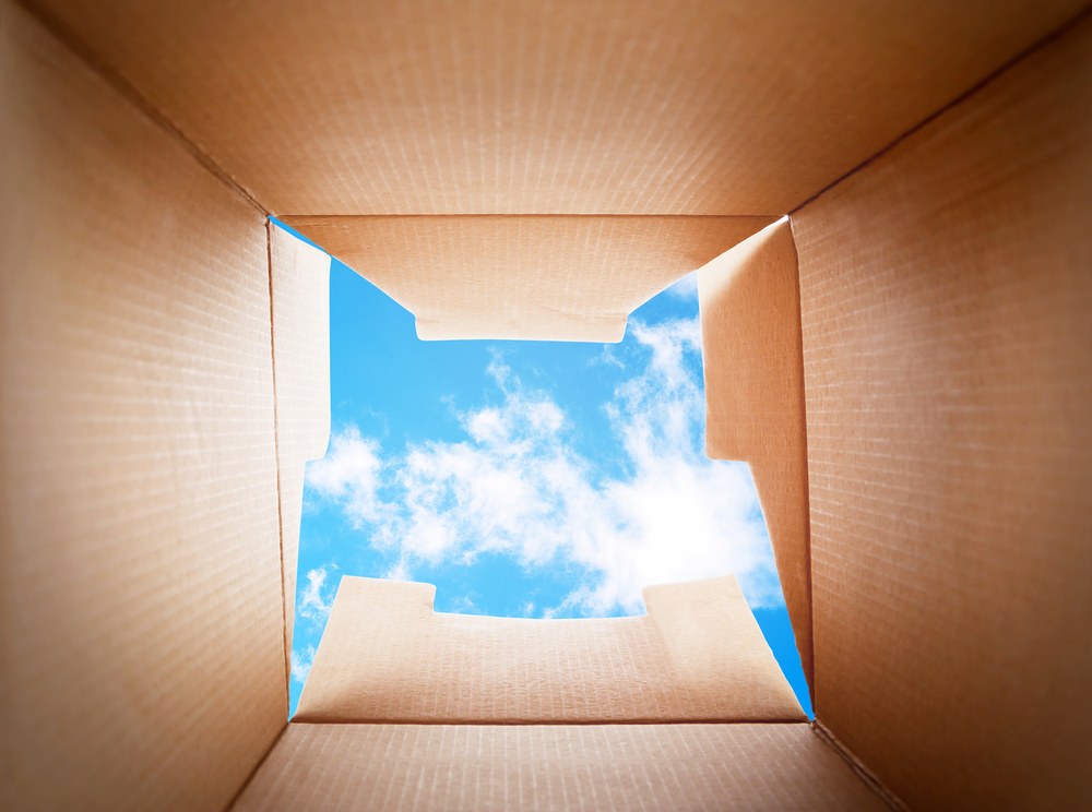 cardboard box open showing the sky
